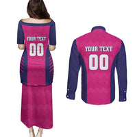 Custom Rajasthan 2025 Cricket Royals Couples Matching Puletasi and Long Sleeve Button Shirt Pink And Halla Bol