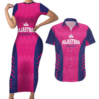 Custom Rajasthan 2025 Cricket Royals Couples Matching Short Sleeve Bodycon Dress and Hawaiian Shirt Pink And Halla Bol