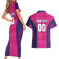 Custom Rajasthan 2025 Cricket Royals Couples Matching Short Sleeve Bodycon Dress and Hawaiian Shirt Pink And Halla Bol