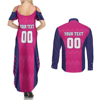 Custom Rajasthan 2025 Cricket Royals Couples Matching Summer Maxi Dress and Long Sleeve Button Shirt Pink And Halla Bol