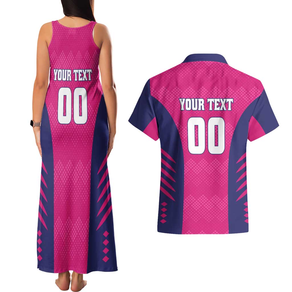 Custom Rajasthan 2025 Cricket Royals Couples Matching Tank Maxi Dress and Hawaiian Shirt Pink And Halla Bol