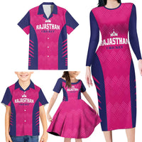 Custom Rajasthan 2025 Cricket Royals Family Matching Long Sleeve Bodycon Dress and Hawaiian Shirt Pink And Halla Bol