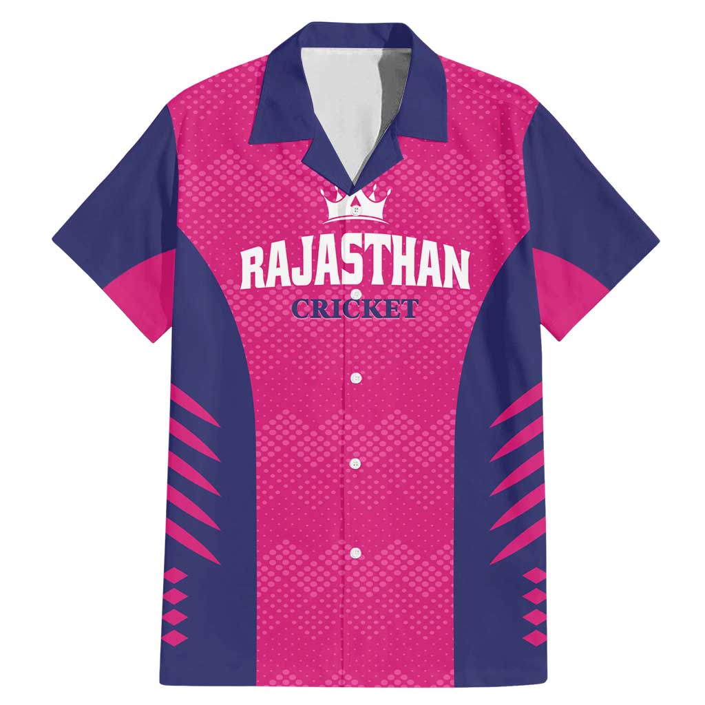 Custom Rajasthan 2025 Cricket Royals Family Matching Mermaid Dress and Hawaiian Shirt Pink And Halla Bol