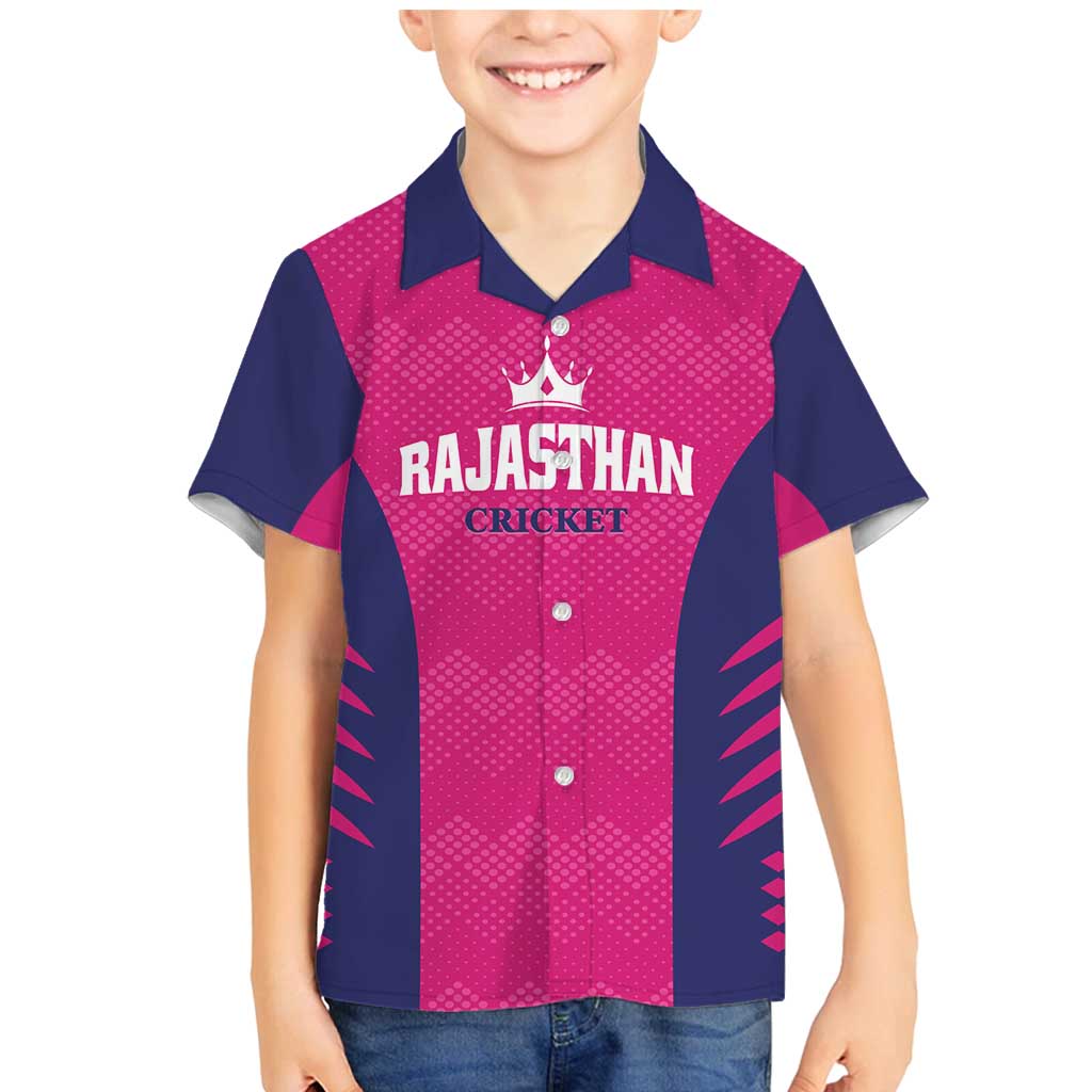 Custom Rajasthan 2025 Cricket Royals Family Matching Mermaid Dress and Hawaiian Shirt Pink And Halla Bol