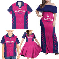 Custom Rajasthan 2025 Cricket Royals Family Matching Off Shoulder Maxi Dress and Hawaiian Shirt Pink And Halla Bol
