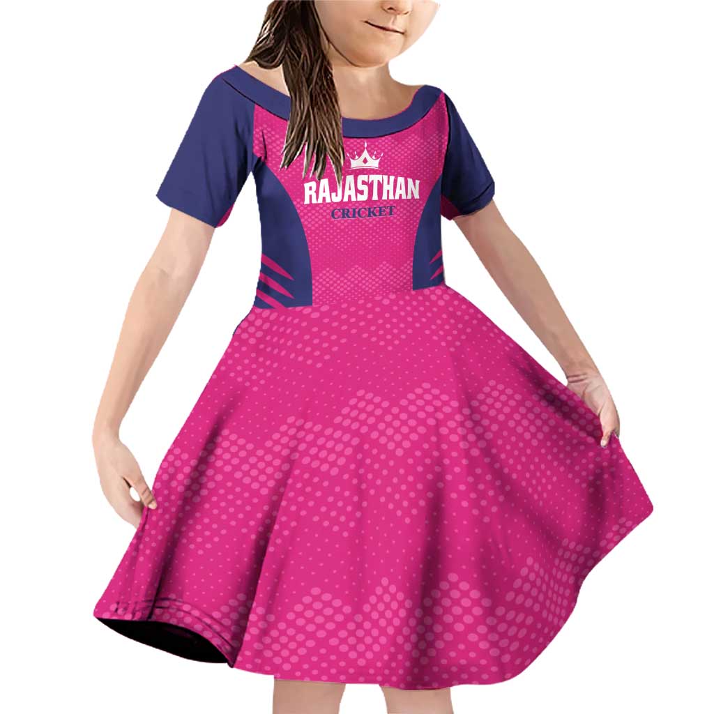 Custom Rajasthan 2025 Cricket Royals Family Matching Off Shoulder Short Dress and Hawaiian Shirt Pink And Halla Bol