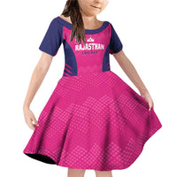 Custom Rajasthan 2025 Cricket Royals Family Matching Off Shoulder Short Dress and Hawaiian Shirt Pink And Halla Bol