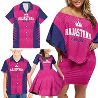 Custom Rajasthan 2025 Cricket Royals Family Matching Off Shoulder Short Dress and Hawaiian Shirt Pink And Halla Bol