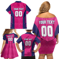 Custom Rajasthan 2025 Cricket Royals Family Matching Off Shoulder Short Dress and Hawaiian Shirt Pink And Halla Bol