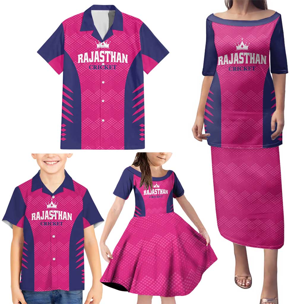 Custom Rajasthan 2025 Cricket Royals Family Matching Puletasi and Hawaiian Shirt Pink And Halla Bol