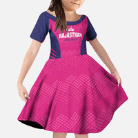 Custom Rajasthan 2025 Cricket Royals Family Matching Short Sleeve Bodycon Dress and Hawaiian Shirt Pink And Halla Bol
