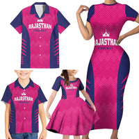 Custom Rajasthan 2025 Cricket Royals Family Matching Short Sleeve Bodycon Dress and Hawaiian Shirt Pink And Halla Bol