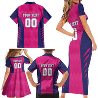 Custom Rajasthan 2025 Cricket Royals Family Matching Short Sleeve Bodycon Dress and Hawaiian Shirt Pink And Halla Bol
