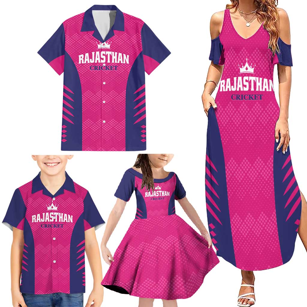 Custom Rajasthan 2025 Cricket Royals Family Matching Summer Maxi Dress and Hawaiian Shirt Pink And Halla Bol