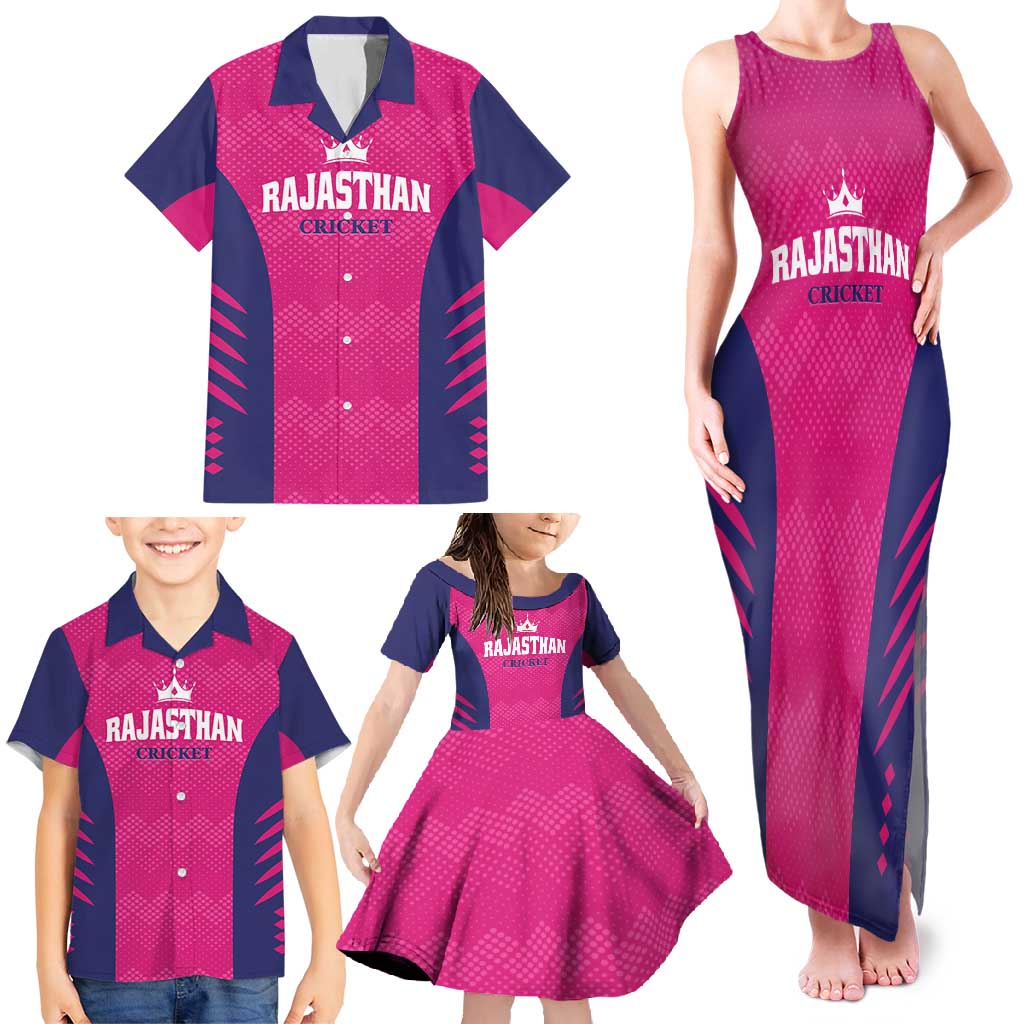 Custom Rajasthan 2025 Cricket Royals Family Matching Tank Maxi Dress and Hawaiian Shirt Pink And Halla Bol