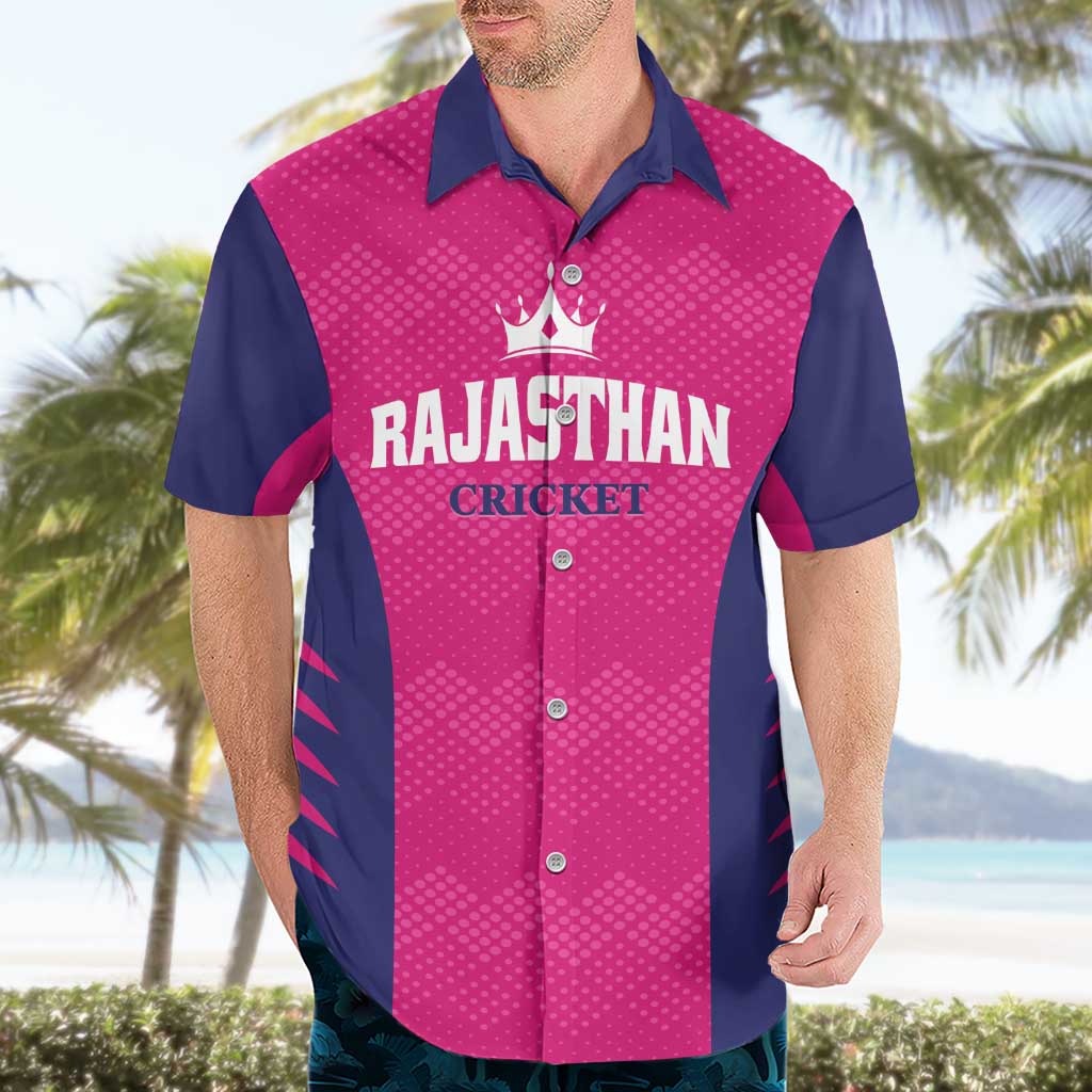 Custom Rajasthan 2025 Cricket Royals Hawaiian Shirt Pink And Halla Bol