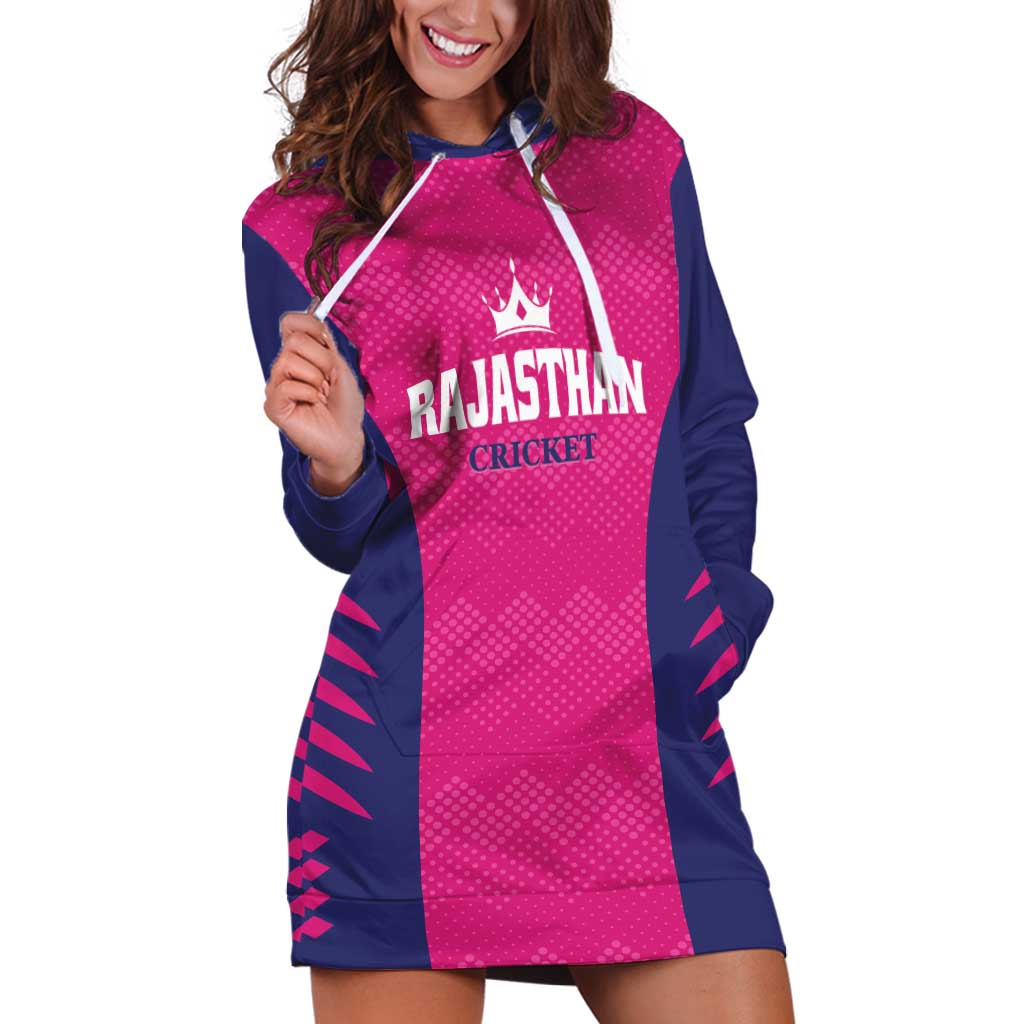 Custom Rajasthan 2025 Cricket Royals Hoodie Dress Pink And Halla Bol