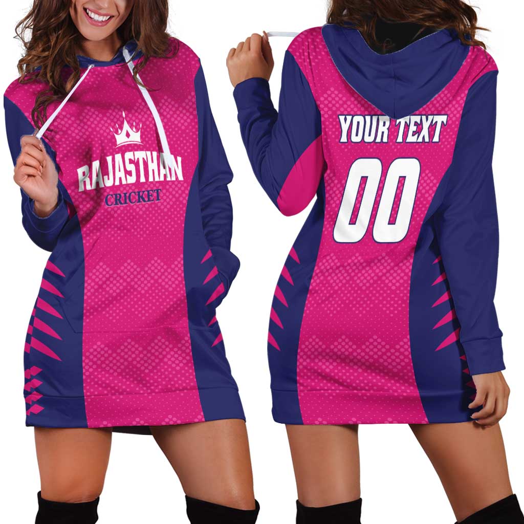 Custom Rajasthan 2025 Cricket Royals Hoodie Dress Pink And Halla Bol