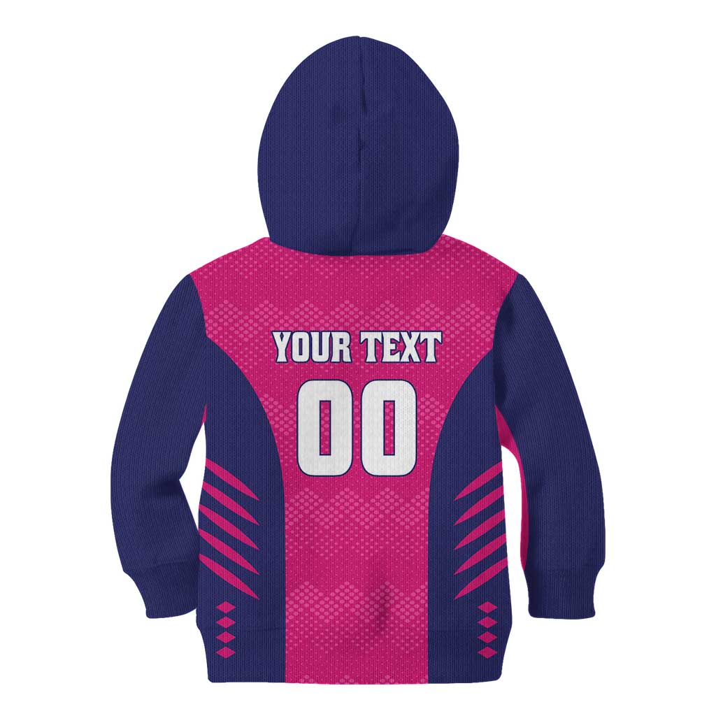Custom Rajasthan 2025 Cricket Royals Kid Hoodie Pink And Halla Bol