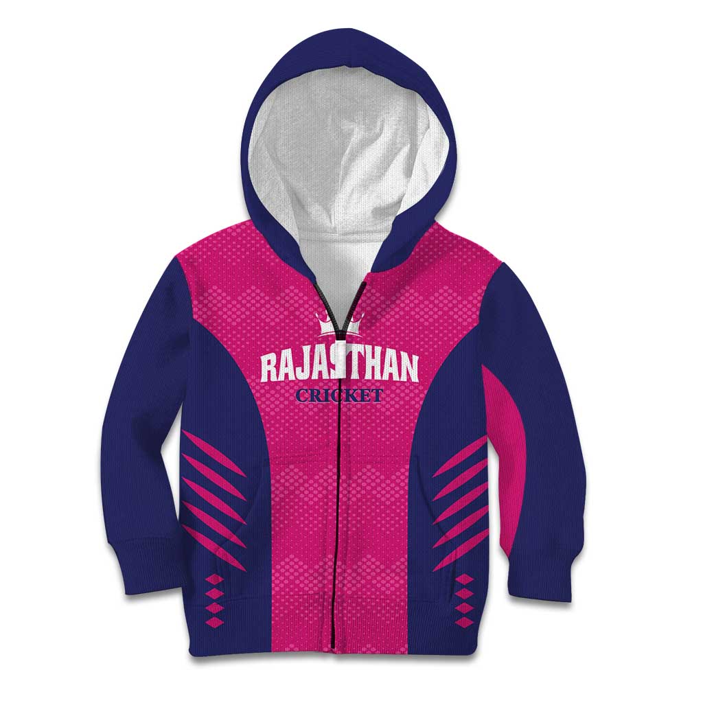 Custom Rajasthan 2025 Cricket Royals Kid Hoodie Pink And Halla Bol
