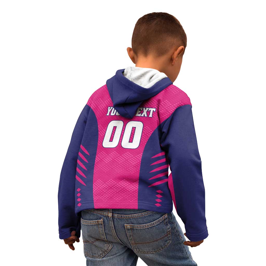 Custom Rajasthan 2025 Cricket Royals Kid Hoodie Pink And Halla Bol