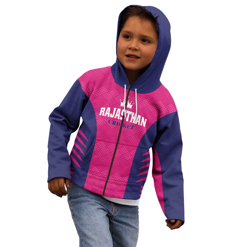 Custom Rajasthan 2025 Cricket Royals Kid Hoodie Pink And Halla Bol