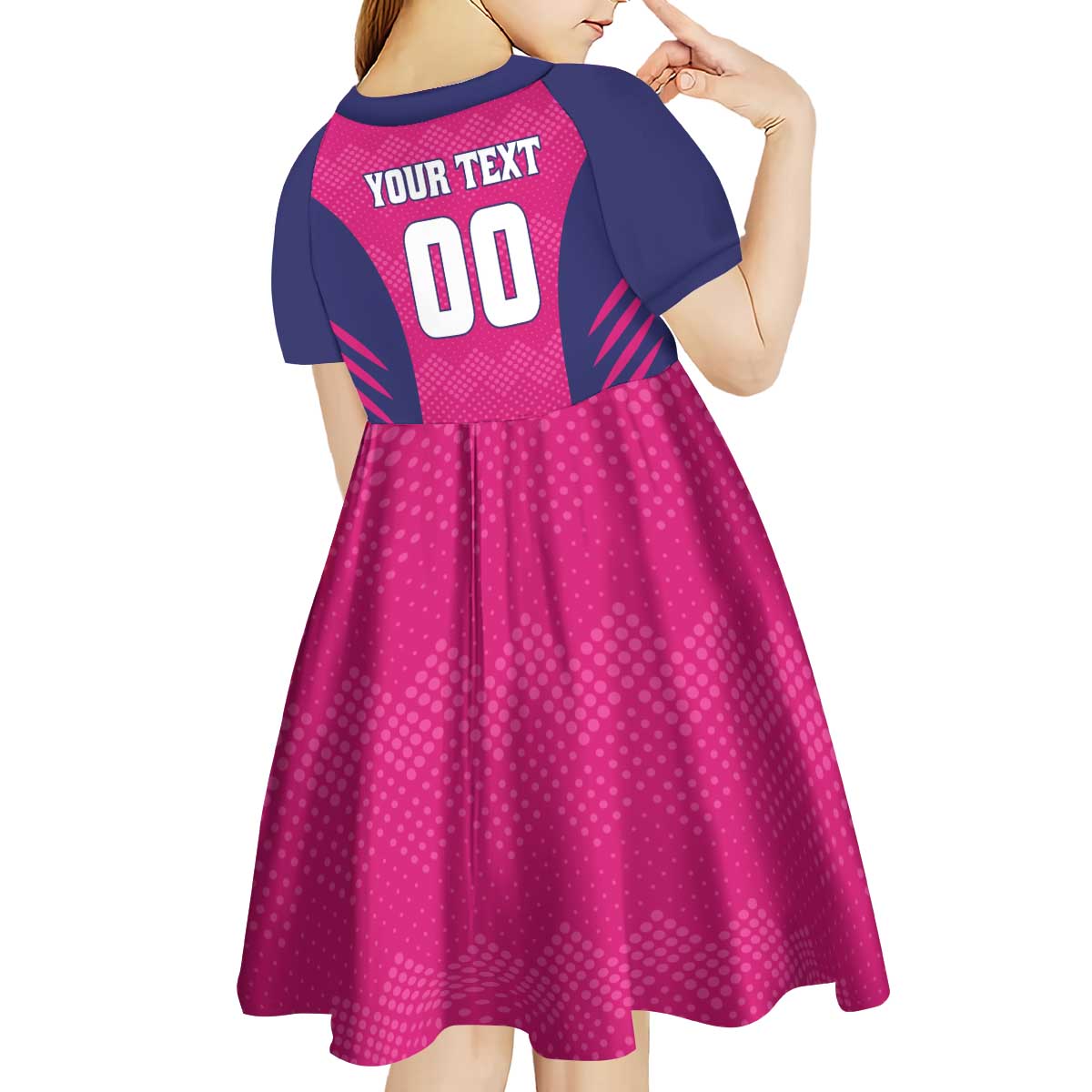 Custom Rajasthan 2025 Cricket Royals Kid Short Sleeve Dress Pink And Halla Bol