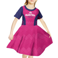 Custom Rajasthan 2025 Cricket Royals Kid Short Sleeve Dress Pink And Halla Bol