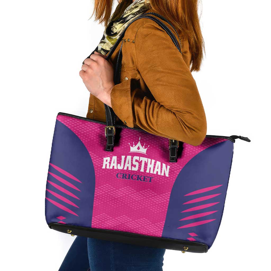 Rajasthan 2025 Cricket Royals Leather Tote Bag Pink And Halla Bol