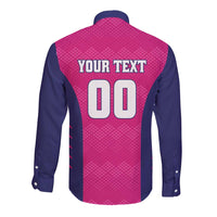 Custom Rajasthan 2025 Cricket Royals Long Sleeve Button Shirt Pink And Halla Bol