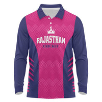 Custom Rajasthan 2025 Cricket Royals Long Sleeve Polo Shirt Pink And Halla Bol