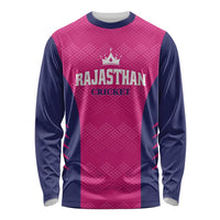 Custom Rajasthan 2025 Cricket Royals Long Sleeve Shirt Pink And Halla Bol