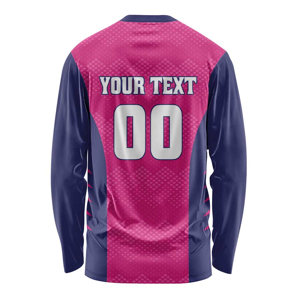 Custom Rajasthan 2025 Cricket Royals Long Sleeve Shirt Pink And Halla Bol