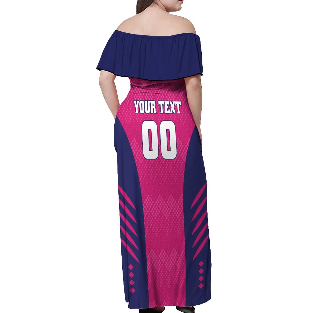 Custom Rajasthan 2025 Cricket Royals Off Shoulder Maxi Dress Pink And Halla Bol
