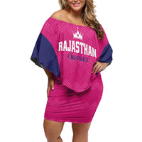 Custom Rajasthan 2025 Cricket Royals Off Shoulder Short Dress Pink And Halla Bol