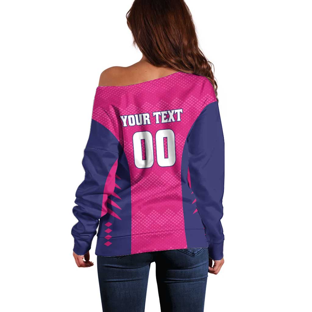 Custom Rajasthan 2025 Cricket Royals Off Shoulder Sweater Pink And Halla Bol