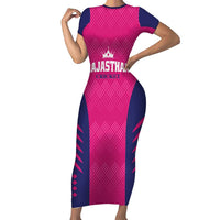 Custom Rajasthan 2025 Cricket Royals Short Sleeve Bodycon Dress Pink And Halla Bol