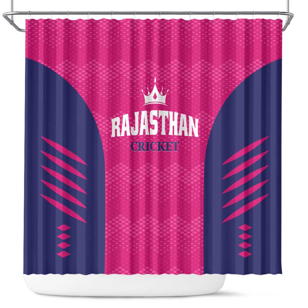 Rajasthan 2025 Cricket Royals Shower Curtain Pink And Halla Bol