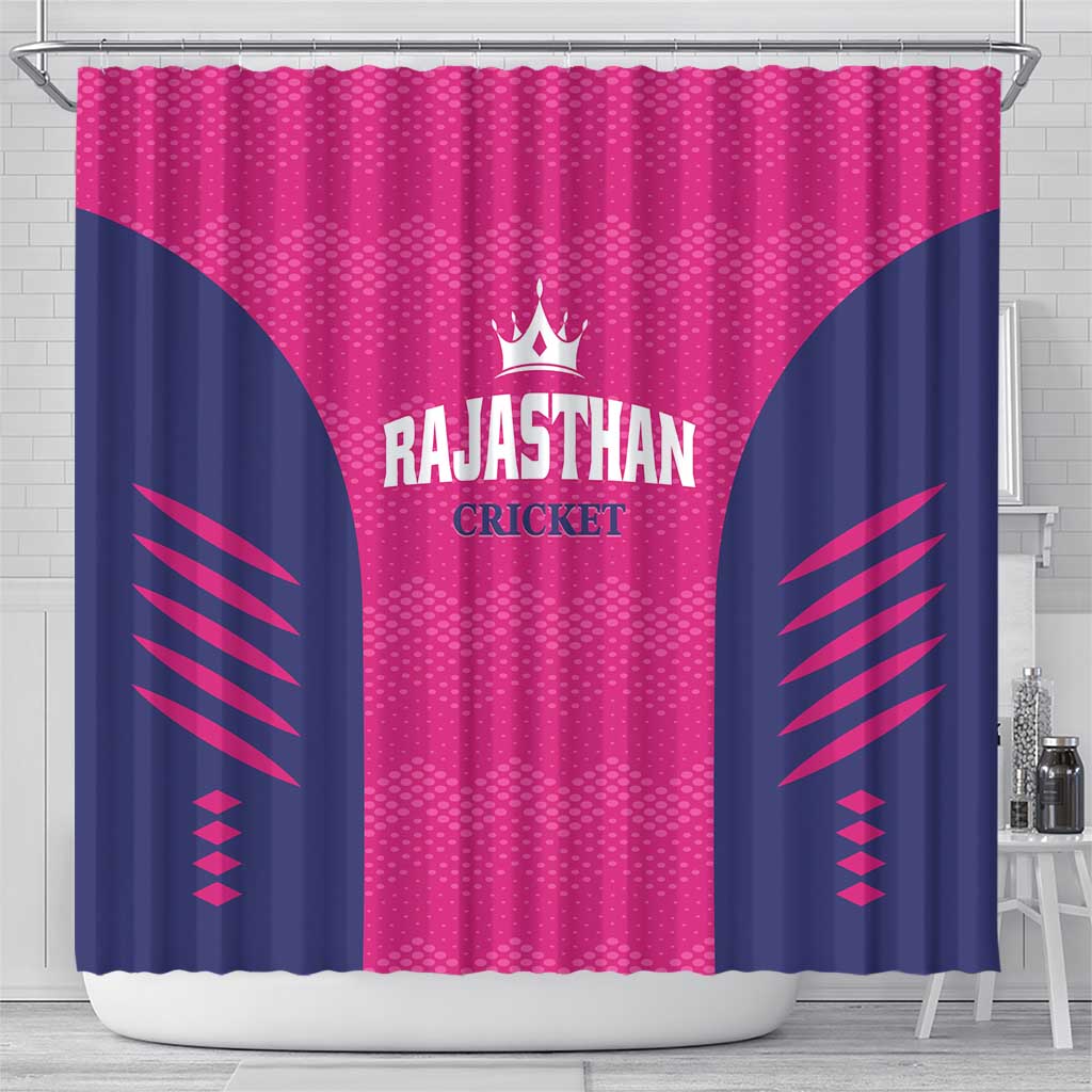 Rajasthan 2025 Cricket Royals Shower Curtain Pink And Halla Bol