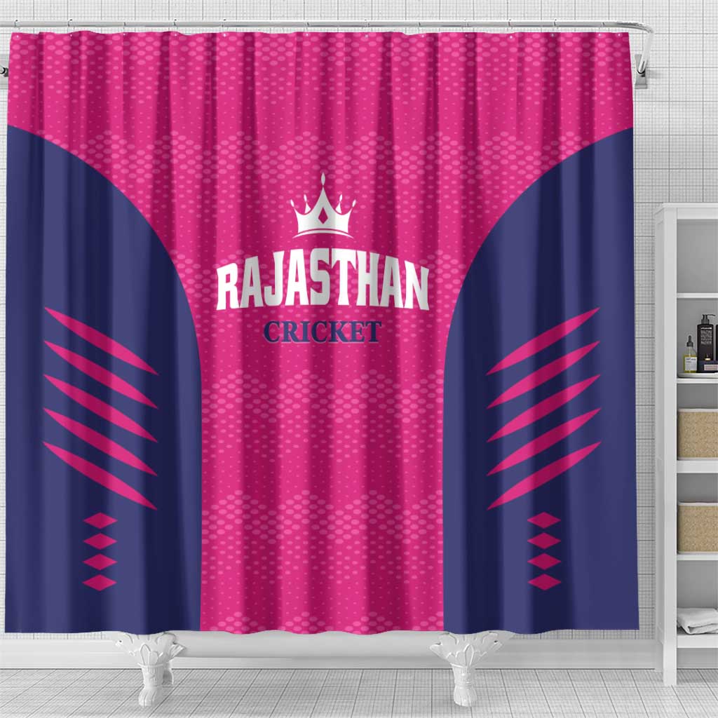 Rajasthan 2025 Cricket Royals Shower Curtain Pink And Halla Bol