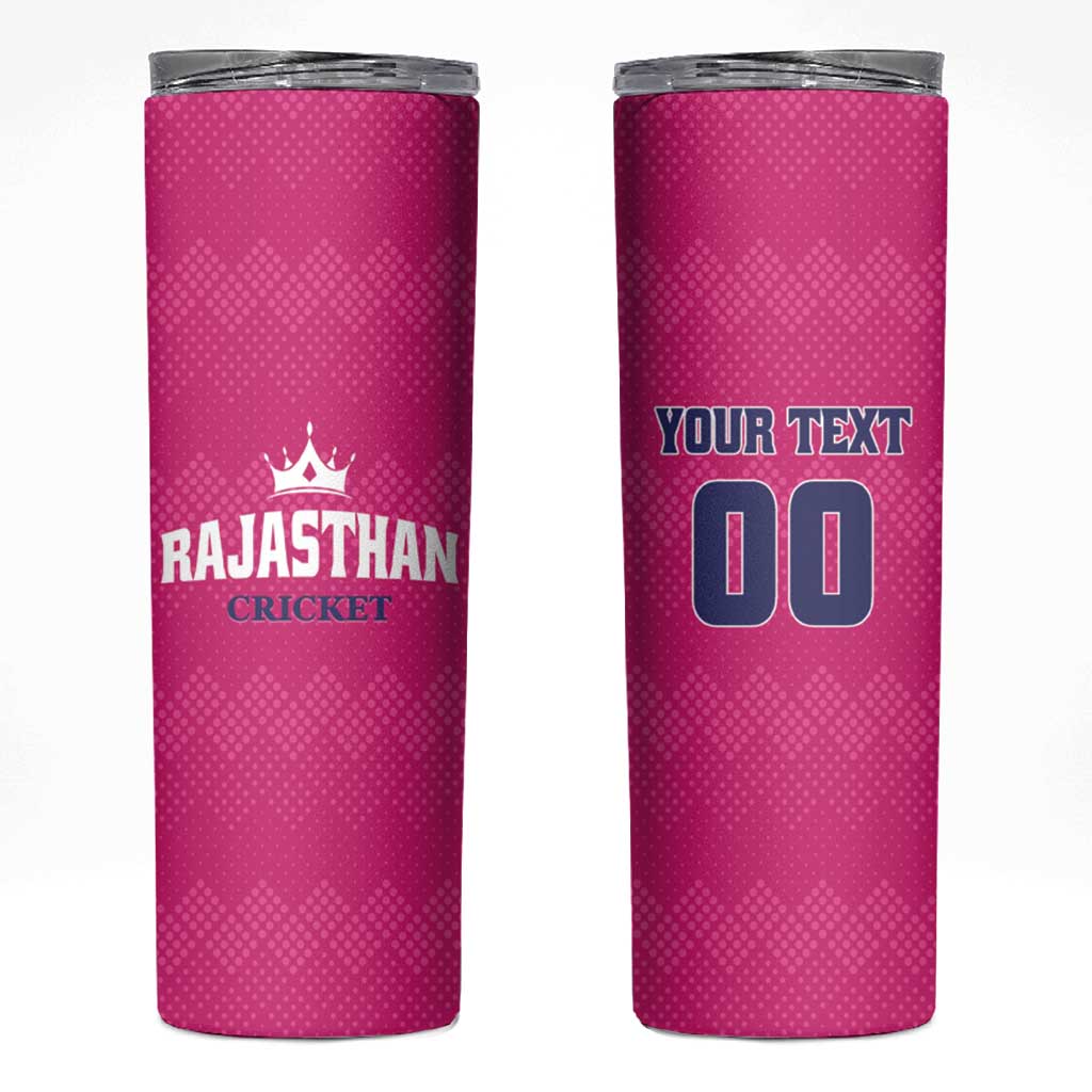 Custom Rajasthan 2025 Cricket Royals Skinny Tumbler Pink And Halla Bol