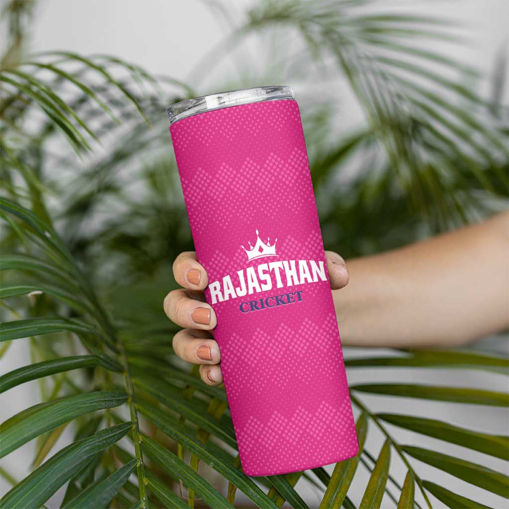 Custom Rajasthan 2025 Cricket Royals Skinny Tumbler Pink And Halla Bol
