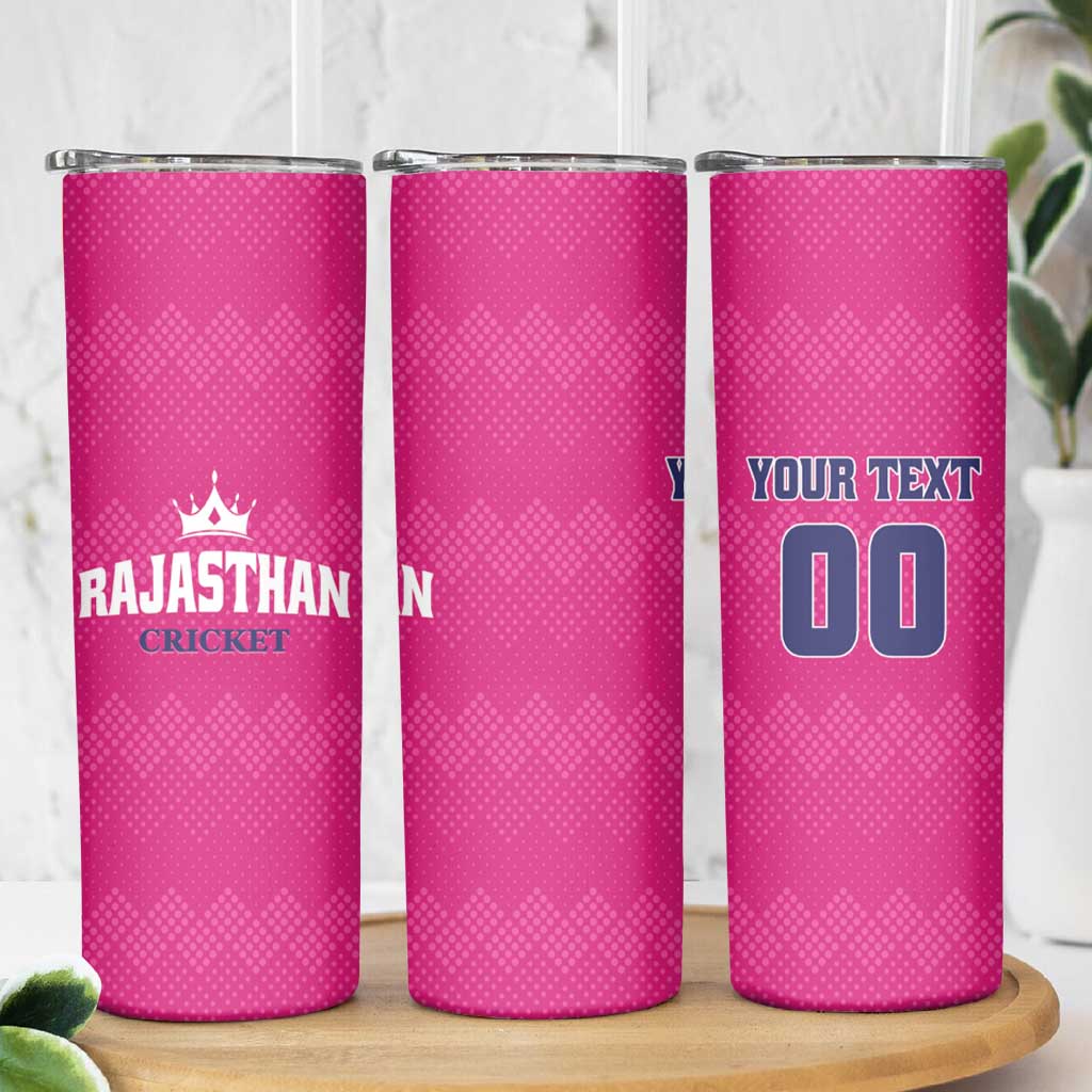 Custom Rajasthan 2025 Cricket Royals Skinny Tumbler Pink And Halla Bol