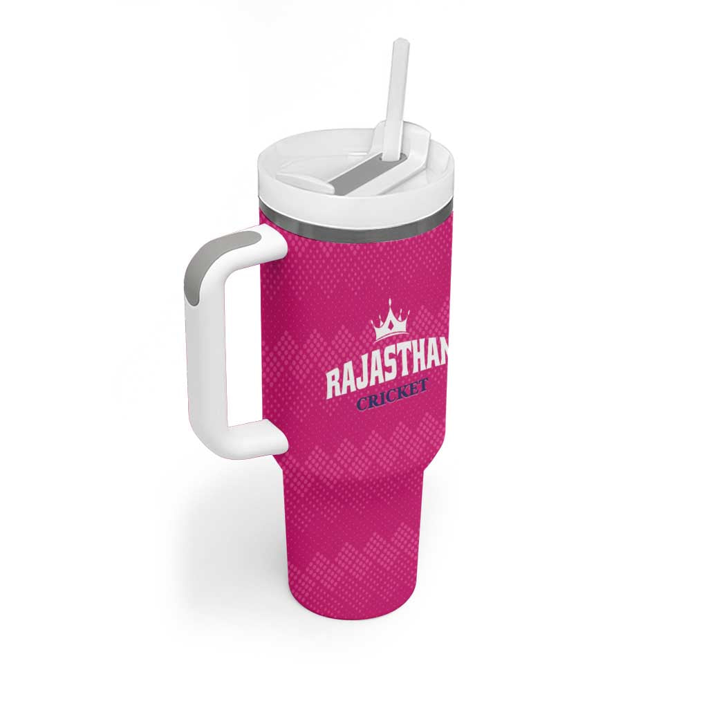 Custom Rajasthan 2025 Cricket Royals Tumbler With Handle Pink And Halla Bol
