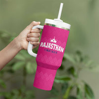 Custom Rajasthan 2025 Cricket Royals Tumbler With Handle Pink And Halla Bol