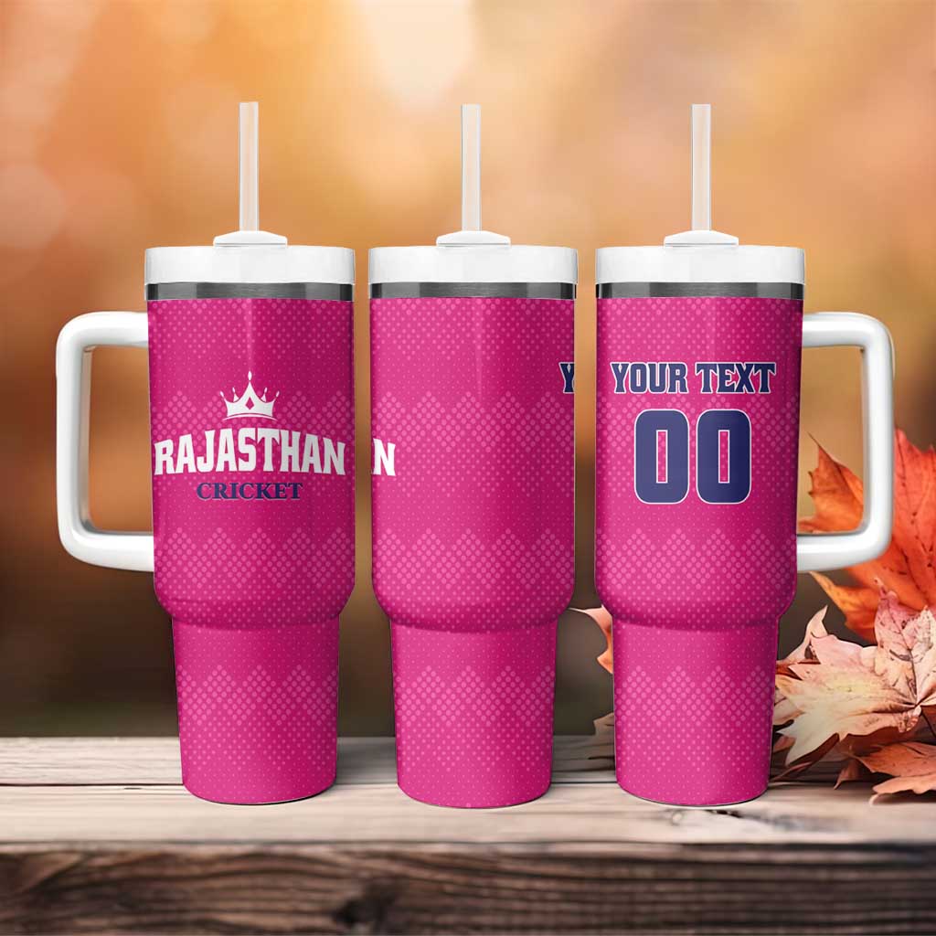 Custom Rajasthan 2025 Cricket Royals Tumbler With Handle Pink And Halla Bol