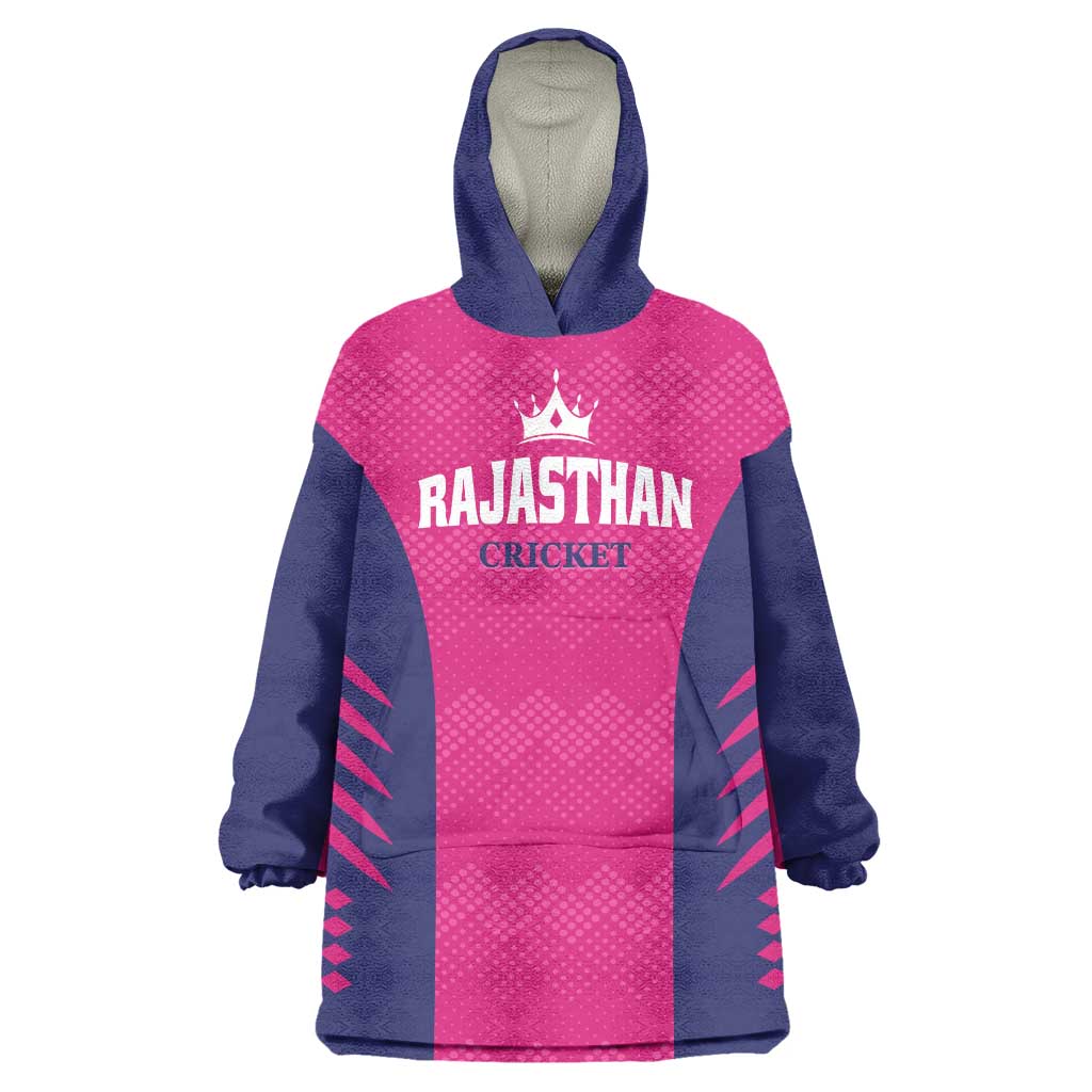 Custom Rajasthan 2025 Cricket Royals Wearable Blanket Hoodie Pink And Halla Bol