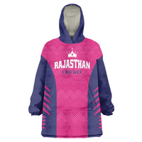 Custom Rajasthan 2025 Cricket Royals Wearable Blanket Hoodie Pink And Halla Bol