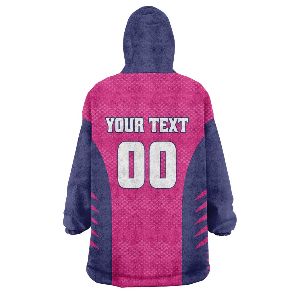 Custom Rajasthan 2025 Cricket Royals Wearable Blanket Hoodie Pink And Halla Bol