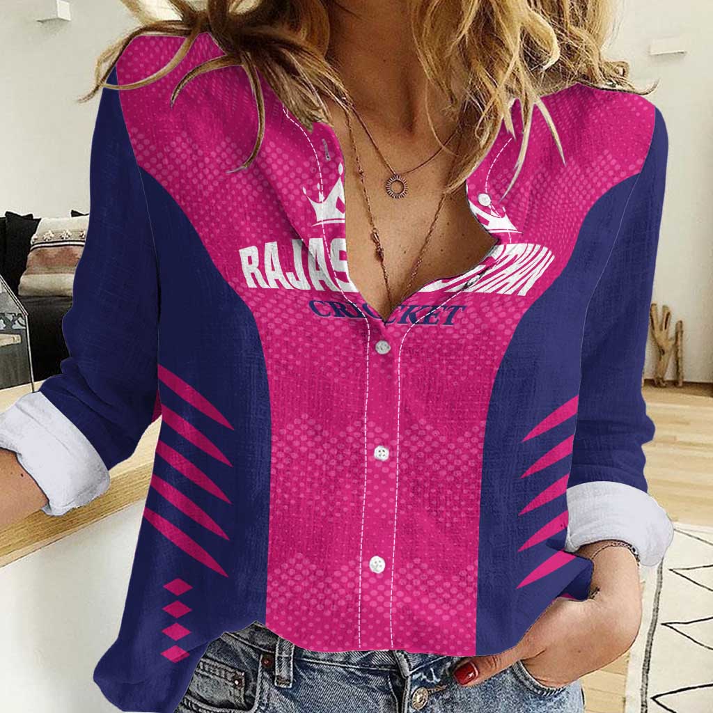 Custom Rajasthan 2025 Cricket Royals Women Casual Shirt Pink And Halla Bol